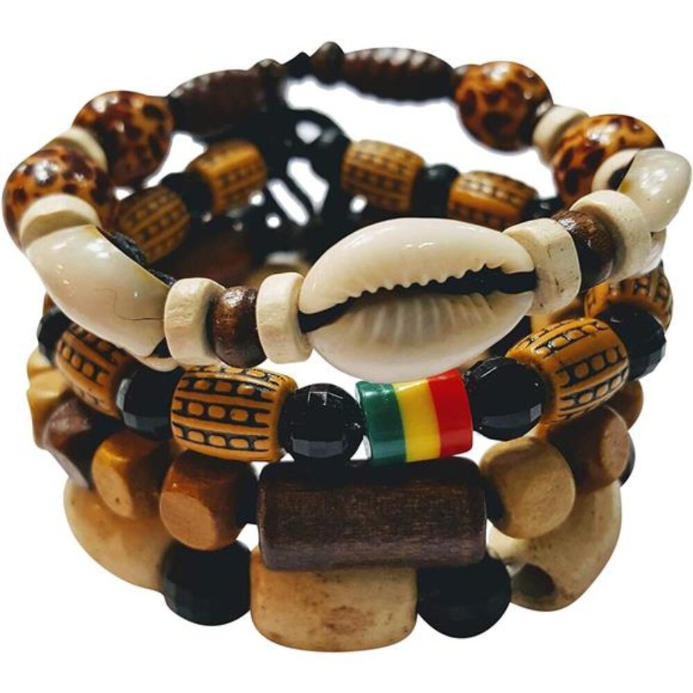 4 Pcs Adjustable Length African Bracelets and Necklaces for Men